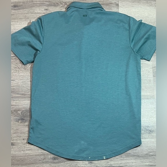 Travis Mathew Medium Knit Stripe Stretch Fitted Polo Shirt Front Pocket - Picture 3 of 9